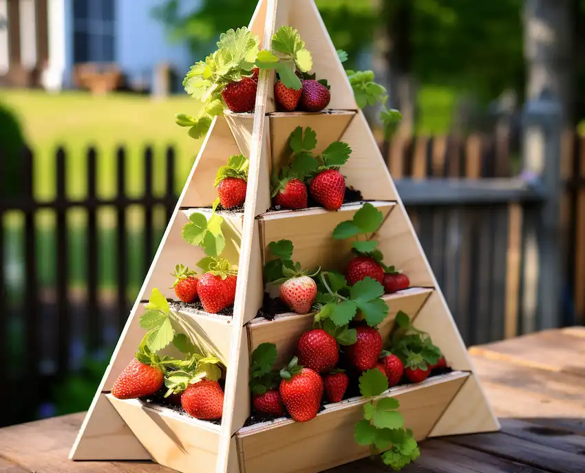 Erdbeer-Pyramiden-Pflanzgefäß aus Holz